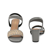 Women Grey Woven Strap Block Heel Sandals (W-SN-16-GREY)