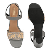 Women Grey Woven Strap Block Heel Sandals (W-SN-16-GREY)