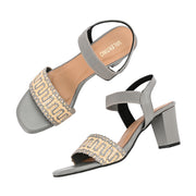 Women Grey Woven Strap Block Heel Sandals (W-SN-16-GREY)