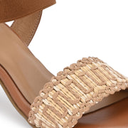 Women Woven Strap Block Heel Sandals (W-SN-16-TAN-BEIGE)
