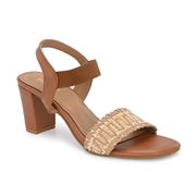 Women Woven Strap Block Heel Sandals (W-SN-16-TAN-BEIGE)