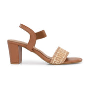 Women Woven Strap Block Heel Sandals (W-SN-16-TAN-BEIGE)