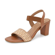 Women Woven Strap Block Heel Sandals (W-SN-16-TAN-BEIGE)
