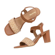 Women Woven Strap Block Heel Sandals (W-SN-16-TAN-BEIGE)