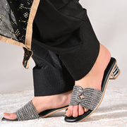 Women Elegant Interwoven Strap Evening Heels (W-SN-17-BLACK-SILVER)