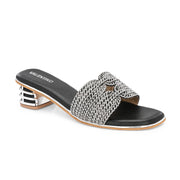 Women Elegant Interwoven Strap Evening Heels (W-SN-17-BLACK-SILVER)
