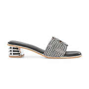 Women Elegant Interwoven Strap Evening Heels (W-SN-17-BLACK-SILVER)