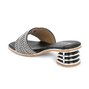 Women Elegant Interwoven Strap Evening Heels (W-SN-17-BLACK-SILVER)