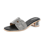 Women Elegant Interwoven Strap Evening Heels (W-SN-17-BLACK-SILVER)