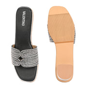 Women Elegant Interwoven Strap Evening Heels (W-SN-17-BLACK-SILVER)