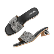 Women Elegant Interwoven Strap Evening Heels (W-SN-17-BLACK-SILVER)