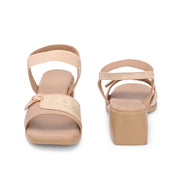 Women Block Heel Sandals (W-SN-20-BEIGE-GOLD)