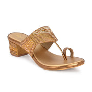 Women Crystal Embellished Block Heel Sandals (W-SN-21-ANTIQUE)