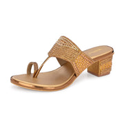 Women Crystal Embellished Block Heel Sandals (W-SN-21-ANTIQUE)