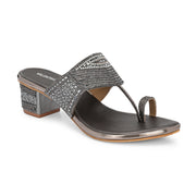 Women Crystal Embellished Block Heel Sandals (W-SN-21-GUNMETAL)