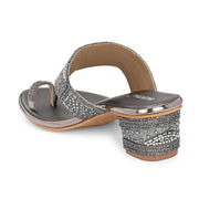 Women Crystal Embellished Block Heel Sandals (W-SN-21-GUNMETAL)