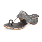 Women Crystal Embellished Block Heel Sandals (W-SN-21-GUNMETAL)