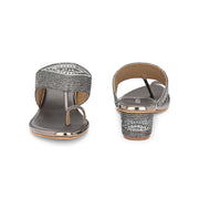 Women Crystal Embellished Block Heel Sandals (W-SN-21-GUNMETAL)