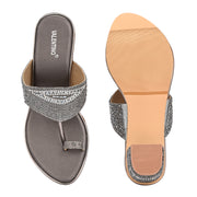 Women Crystal Embellished Block Heel Sandals (W-SN-21-GUNMETAL)
