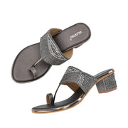 Women Crystal Embellished Block Heel Sandals (W-SN-21-GUNMETAL)