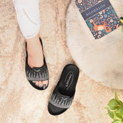 West Port Women Black Embellished Comfort Slide Sandals (W-STARDUST-20-BLACK-MULTI)