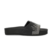 West Port Women Black Embellished Comfort Slide Sandals (W-STARDUST-20-BLACK-MULTI)