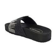 West Port Women Black Embellished Comfort Slide Sandals (W-STARDUST-20-BLACK-MULTI)