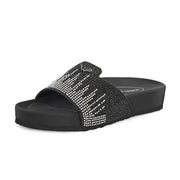 West Port Women Black Embellished Comfort Slide Sandals (W-STARDUST-20-BLACK-MULTI)