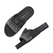 West Port Women Black Embellished Comfort Slide Sandals (W-STARDUST-20-BLACK-MULTI)