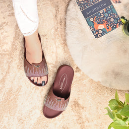 West Port Women Brown Embellished Comfort Slide Sandals (W-STARDUST-20-BROWN-MULTI)