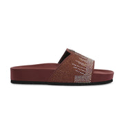 West Port Women Brown Embellished Comfort Slide Sandals (W-STARDUST-20-BROWN-MULTI)