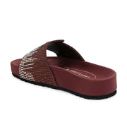 West Port Women Brown Embellished Comfort Slide Sandals (W-STARDUST-20-BROWN-MULTI)