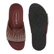 West Port Women Brown Embellished Comfort Slide Sandals (W-STARDUST-20-BROWN-MULTI)