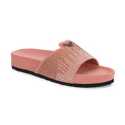 West Port Women Pink Embellished Comfort Slide Sandals (W-STARDUST-20-PINK-MULTI)