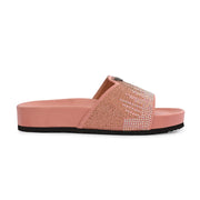 West Port Women Pink Embellished Comfort Slide Sandals (W-STARDUST-20-PINK-MULTI)