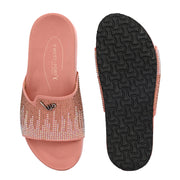 West Port Women Pink Embellished Comfort Slide Sandals (W-STARDUST-20-PINK-MULTI)