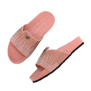 West Port Women Pink Embellished Comfort Slide Sandals (W-STARDUST-20-PINK-MULTI)