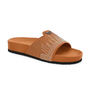 West Port Women Tan Embellished Comfort Slide Sandals (W-STARDUST-20-TAN-MULTI)