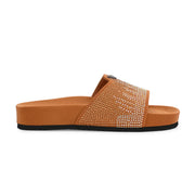 West Port Women Tan Embellished Comfort Slide Sandals (W-STARDUST-20-TAN-MULTI)