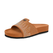 West Port Women Tan Embellished Comfort Slide Sandals (W-STARDUST-20-TAN-MULTI)