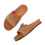 West Port Women Tan Embellished Comfort Slide Sandals (W-STARDUST-20-TAN-MULTI)