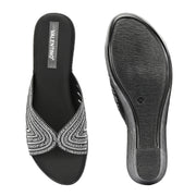 Women Black Sparkle Wedge Heels (W-TLC-048A-BLACK)
