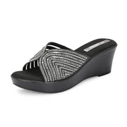 Women Black Sparkle Wedge Heels (W-TLC-048A-BLACK)