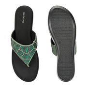 Women Slip-On Toe Post Thong Flats (W-TT-10-BOTTLE-GREEN)
