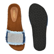 Women Denim Fringe Cork Slides (W-UV-03-NAVYBLUE)