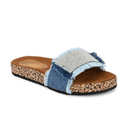 Women Denim Fringe Cork Slides (W-UV-03-NAVYBLUE)