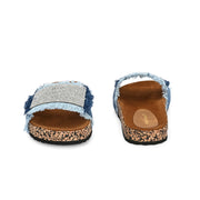 Women Denim Fringe Cork Slides (W-UV-03-NAVYBLUE)
