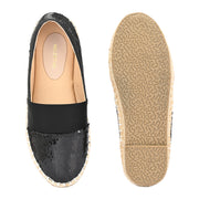 Women Black Sequin Espadrilles Loafers (W-V1-19-BLACK)