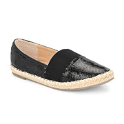 Women Black Sequin Espadrilles Loafers (W-V1-19-BLACK)