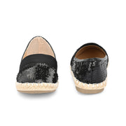 Women Black Sequin Espadrilles Loafers (W-V1-19-BLACK)